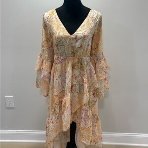 SHEIN Multicolor High Low Dress with Ruffle Sleeves